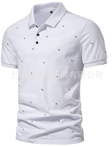 [Punto de aguja] 3D impreso camisa de polo nuevo casual de solapa de manga corta de los hombres camisa transfronteriza estación independiente