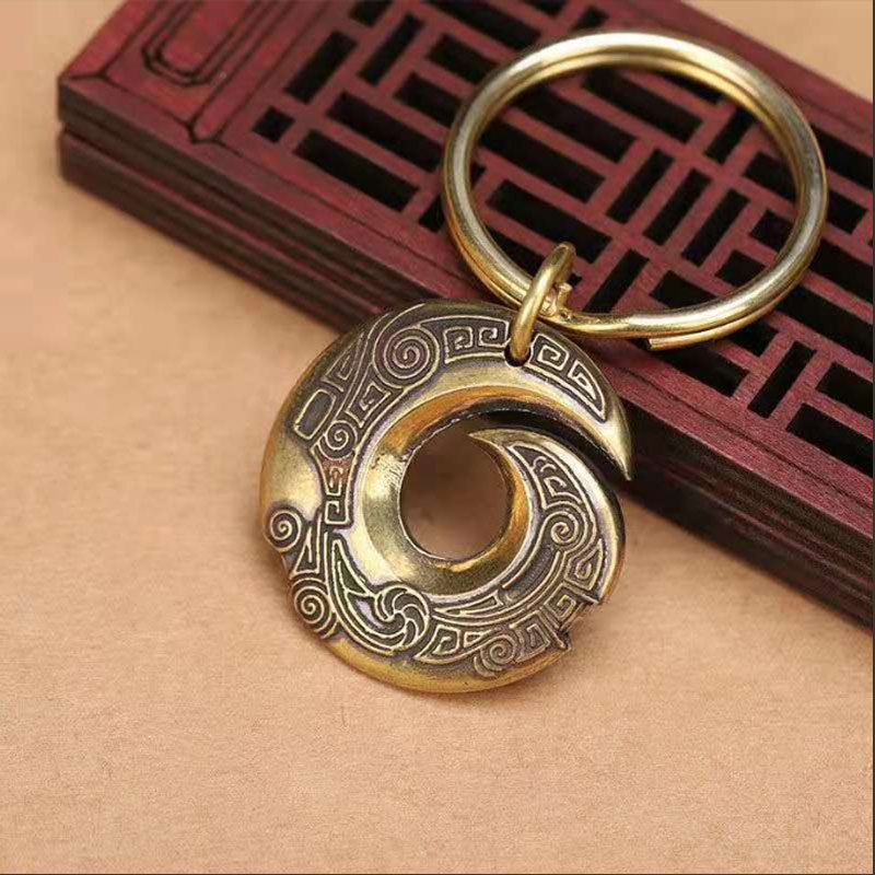 黄铜时来运转钥匙扣挂件个性平安转运手把件复古高档汽车钥匙挂绳|undefined