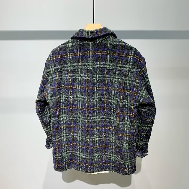 Japanische Retro-Jacke für Herren im High-End-Stil, neuer Herbst-Look, Chanel-inspiriertes Karohemd, Wolljacke, Trendmarke_voghion.com
