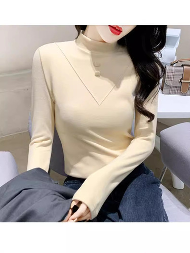 1*1 ribbed double-sided plush half-neck women's long-sleeved top autumn and winter slim fit inner layer velvety warm sweater