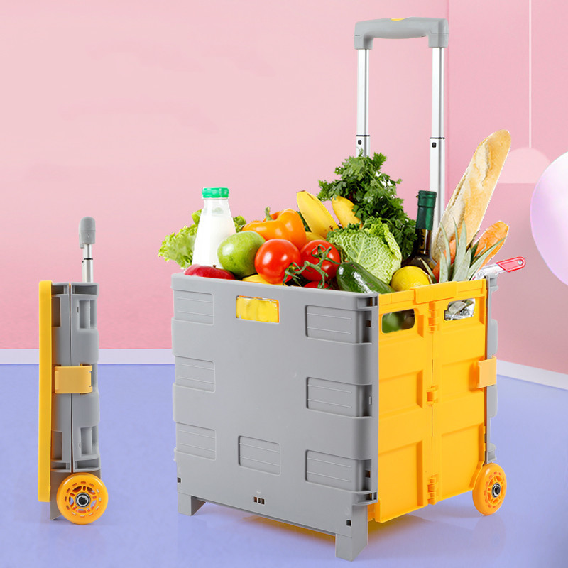 New Foldableing Supermarket Trolley Portable Grocery Shopping Cart Storage Box Stall Luggage Cart Push Home Shopping Cart