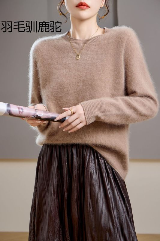 【起毛シリーズ】カシミヤ5% ウール95% ラウンドネック/Vネック シームレス起毛カシミヤセーター レディース セーター 25年新作|undefined