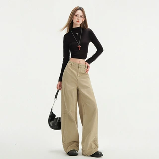 稚橘#立体拼接设计感阔腿牛仔裤女宽松显瘦遮胯气质百搭拖地长裤