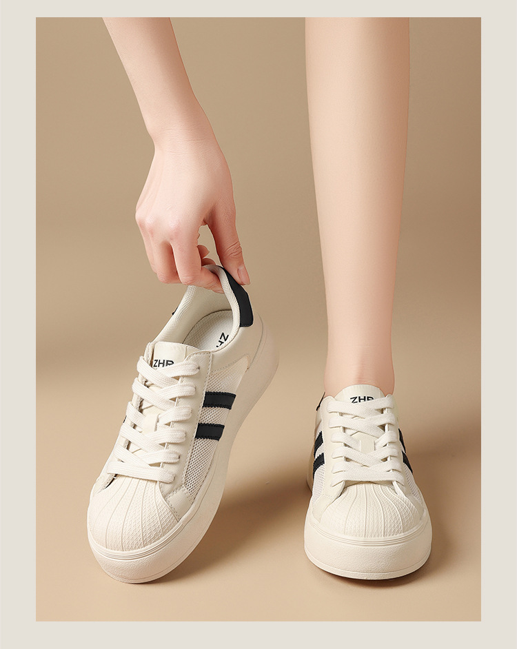 Giày sneaker nữ đế dày mũi vỏ sò, mặt lưới thoáng khí phong cách thể thao — KS120E màu đen chi tiết 11