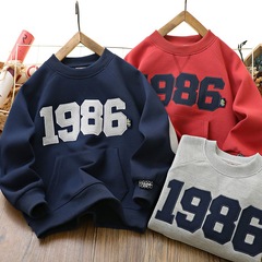 男童春季圓領衛衣2024新款兒童貼布數字洋氣上衣中大童百搭套頭衫