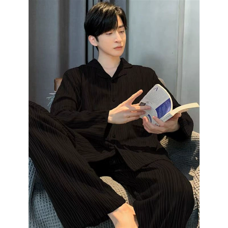 Пижама мужская весна и осень 100% хлопок с длинными рукавами мужская большая молодежь