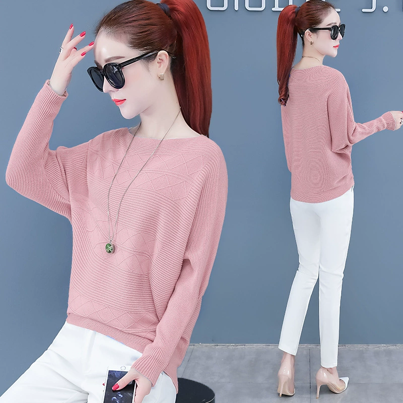 Свитер с рукавами батат женский 2023 весна и осень Новая Корейская версия свободной однотонной вязанной нижней рубашки Женская оптовая продажа
