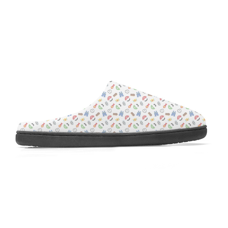 国际站来图代发秋冬圆头平跟3D印花室内可爱浅口包头棉拖鞋