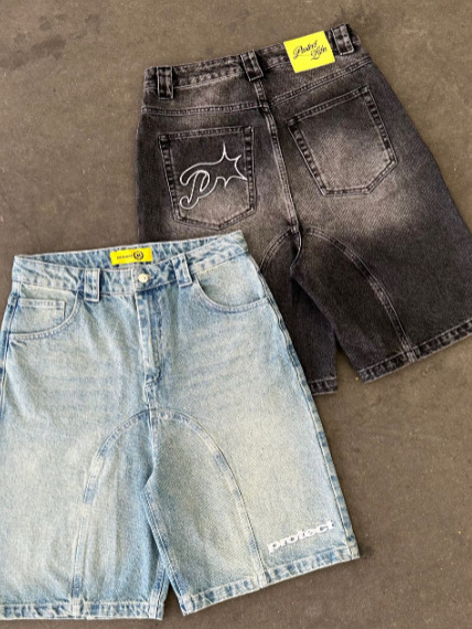 Europa y América Tren transfronterizo retro casual americano bordado callejero tendencia suelta Harajuku lavado mezclilla pantalones cortos verano