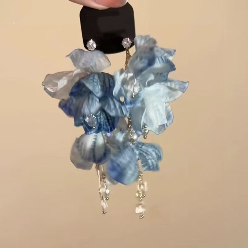 Pendientes de flores de color dopamina Pendientes dulces y frescos de primavera y verano Pendientes pequeños y elegantes de alta gama para mujer