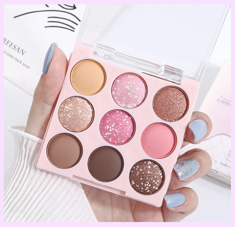 Ice cream eyeshadow palette, pure nine-color pearlescent, matte, glossy, ground color, glitter, sequins, beginner's blush, high-gloss nine-grid undefined
