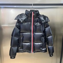 蒙家彩条织带羽绒服男士可脱卸帽加厚保暖白鸭绒外套女明星同款