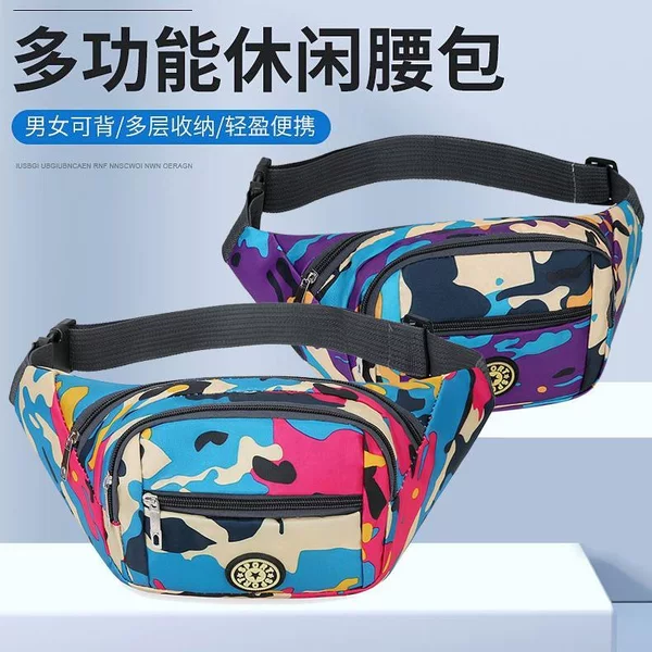 Cross-border New Round Logo Fashion Camouflage Waist Bag Outdoor Mobile Phone Fashion Crossbody Chest Bag Men's Travel Mountaineering Bag