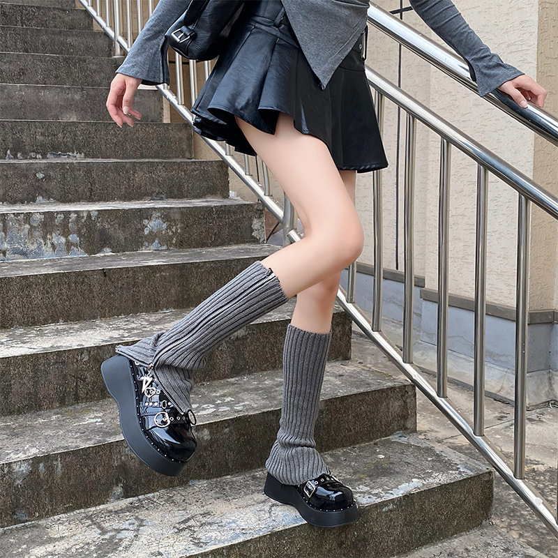 ブーツシャン綿ジッパーソックス女性用春、秋、冬ふくらはぎヘビーニットウールイン日本製グレーパイルレッグカバー|undefined