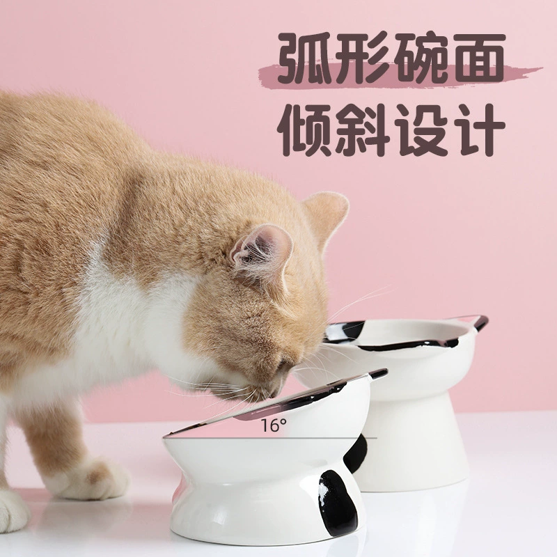 【Tianyuan Pet_Cat Head Ceramic Bowl】Керамическая миска на кота голова с наклонной шеей, защитная, керамическая чашa, для кошки и собаки