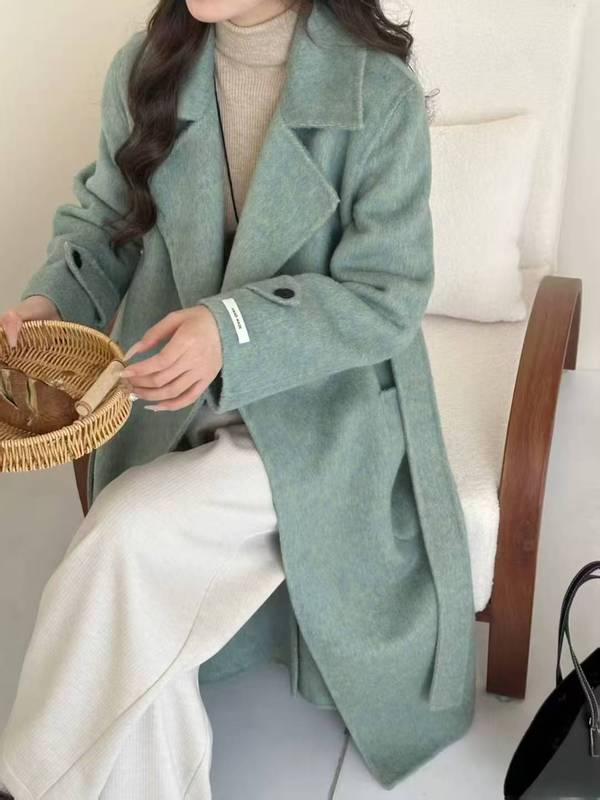 2025双面羊毛大衣 长款浴袍款式宽松细带保暖加厚羊毛呢外套女|undefined