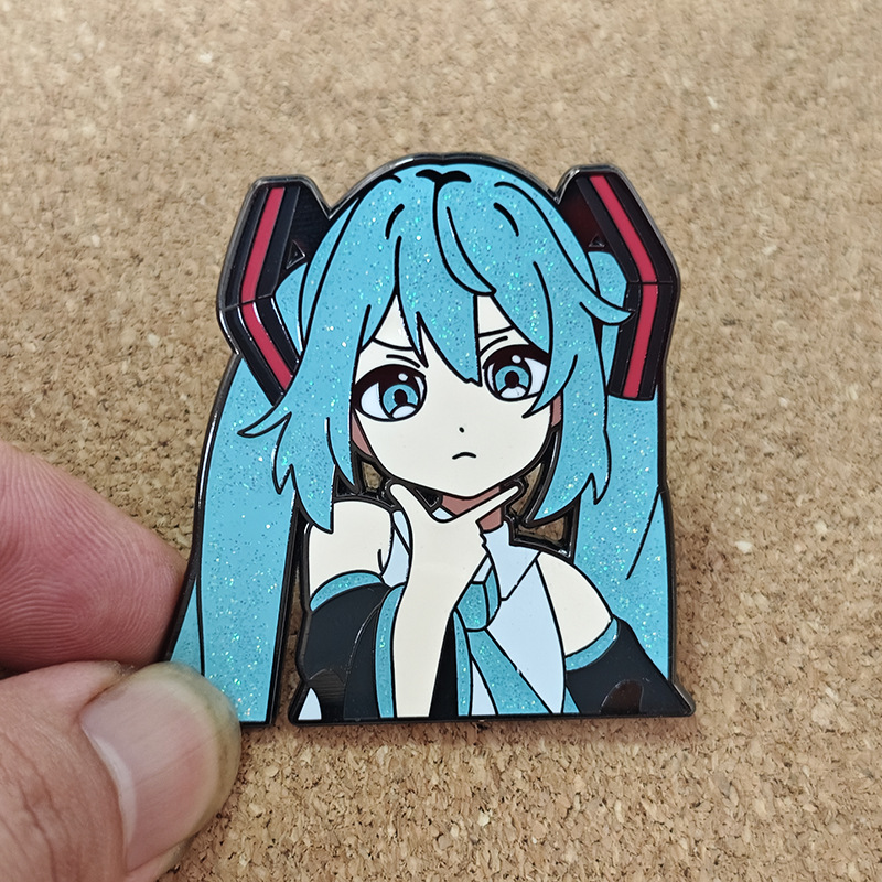 Two-Dimensional Anime Enamel Pin Imitation Enamel Glitter Girl Metal Badge Backpack Decoration Pin