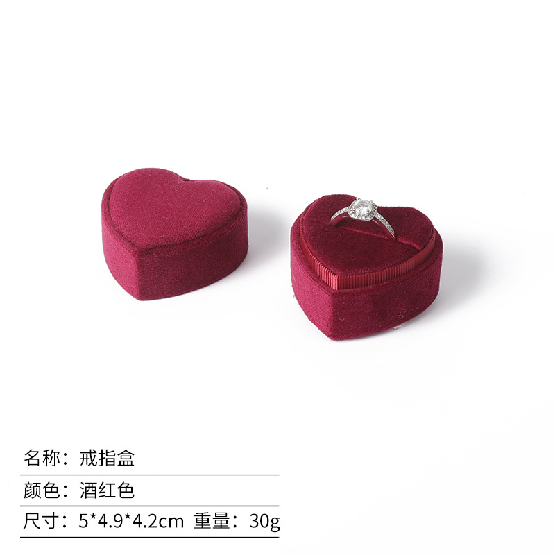 Caja de anillo coreana de terciopelo en forma de corazón, caja de colgante, caja de joyería de alta calidad, fábrica al por mayor en stock
