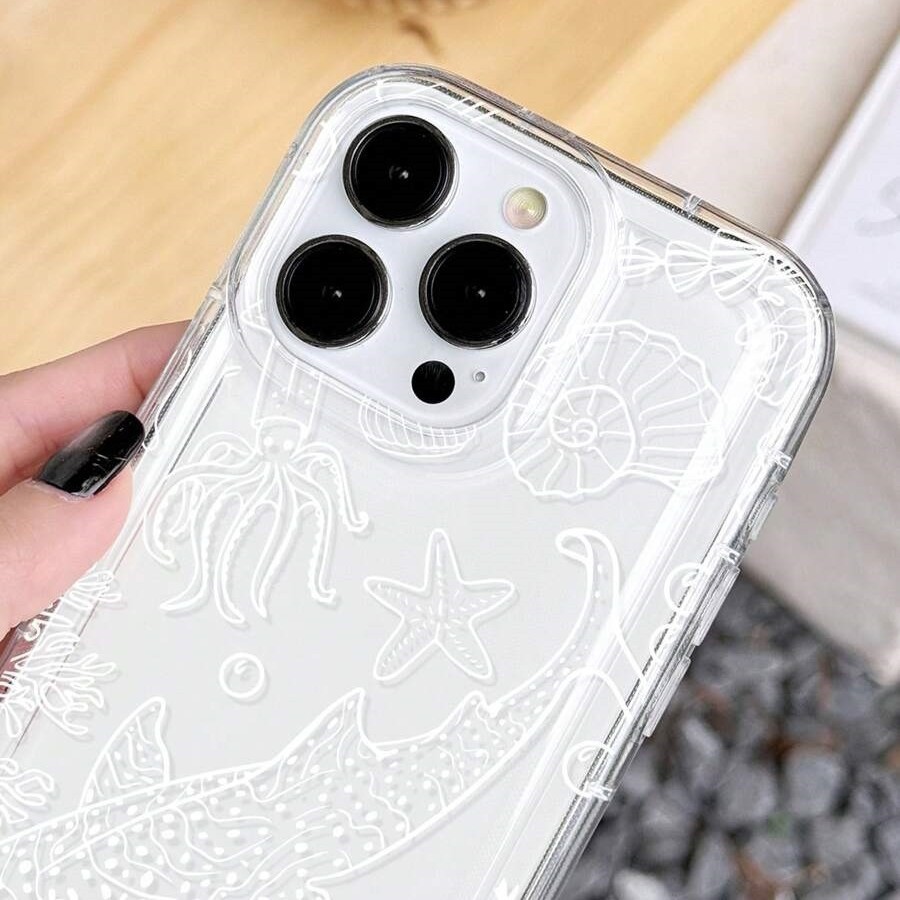 Concha de ballena blanca para Apple 16promax funda para teléfono móvil 15plus transfronterizo 14pro airbag 13 transparente image 4