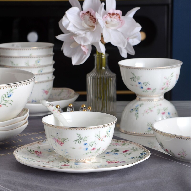 High Bone China Lucy Garden Series French Style Ins Style High-end Tableware suit Household Dishes Dish Plate Rice Bowl Combination