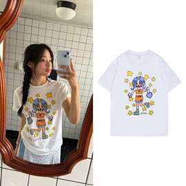 现 2026夏季新款韩国设计师so*l金玟池Minji同款水彩星星T恤