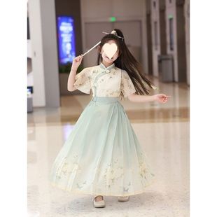 Children's New Style Mamian Skirt, New Chinese Style for Girls, Chinese Traditional Costume for Older Children, Hanfu for Girls, Ancient Style Short-Sleeve Summer