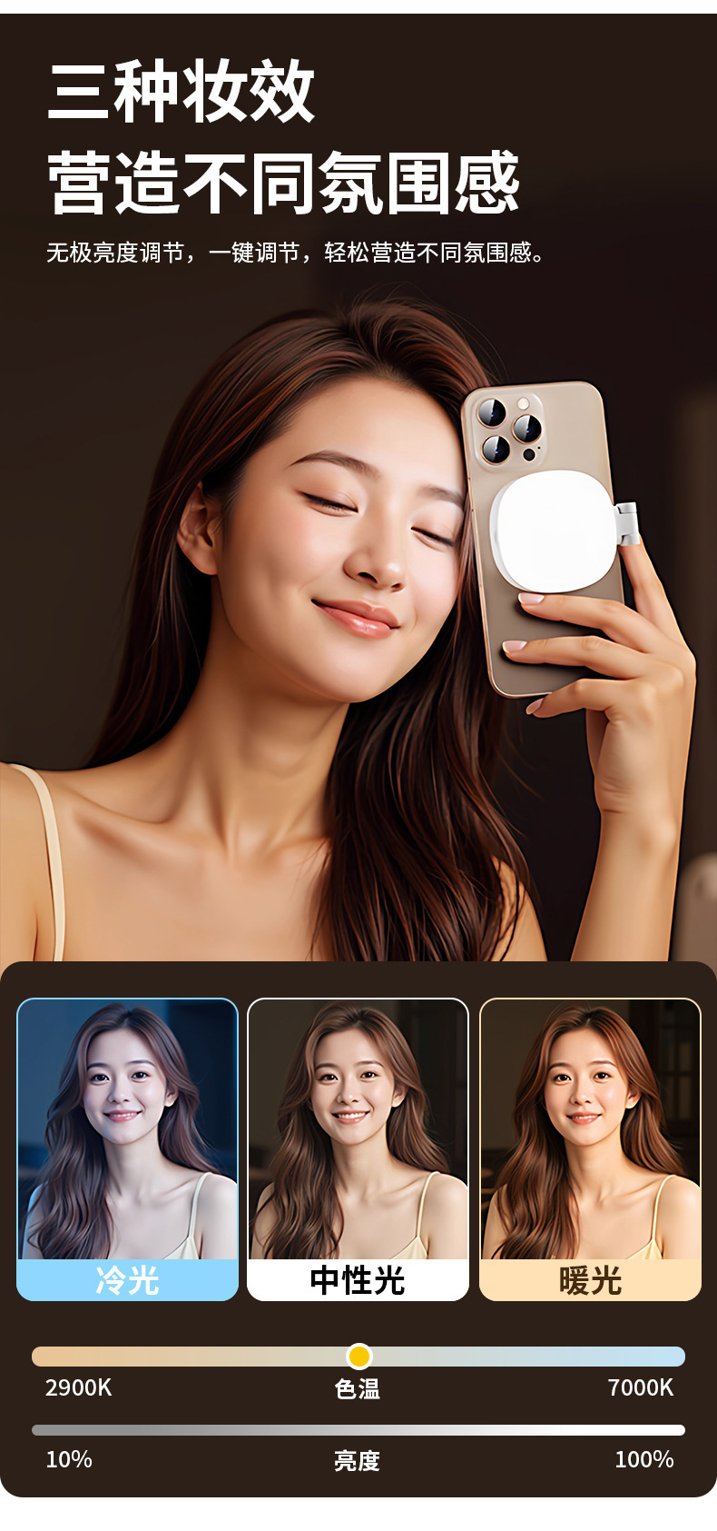 Çapraz Sınır Yeni Model Telefon Manyetik Emici Güzellik Dolgu Işığı Standı Mini Fotoğraf Katlanabilir Taşınabilir Üç Renkli Sıcaklık Ayarlanabilir