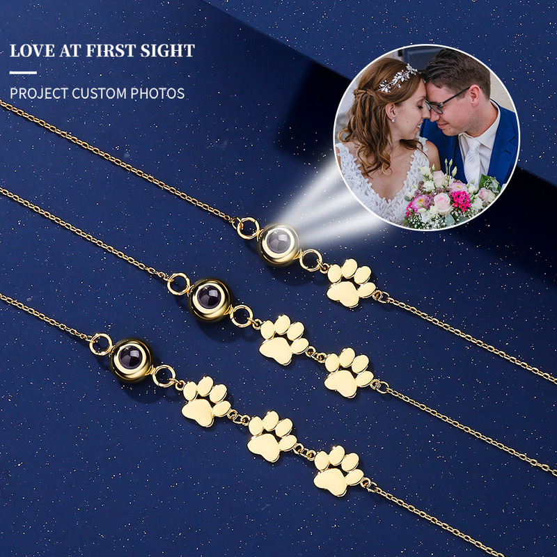Cross-Border Hot Selling Laser Name Animal Dog Cat Paw Charm Bracelet for Personalized Projection Valentine's Day Gift