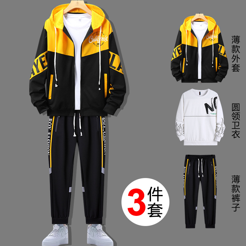 Conjunto deportivo de tres piezas para hombre, estilo casual y elegante para principios de otoño, ideal para adolescentes, novedad 2025.
