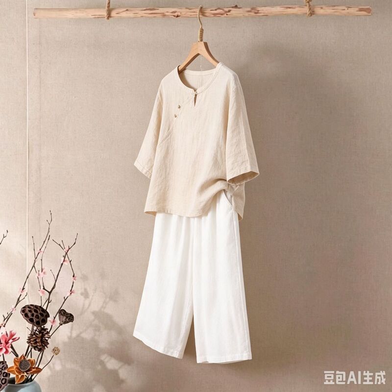 Cotton and Linen Cropped Shorts for Women, Summer Thin Style, High-Waisted, Slimming, Retro Wide-Leg Straight Pants, Sports Casual Mid-Length Pants