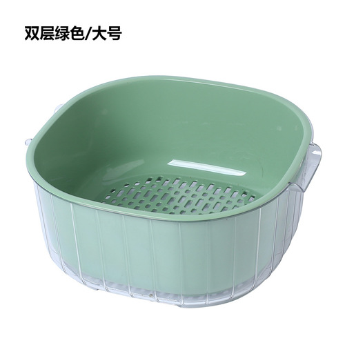 Plastic drain basket double layer transparent PET sink square drain blue kitchen living room fruit rice drain basket