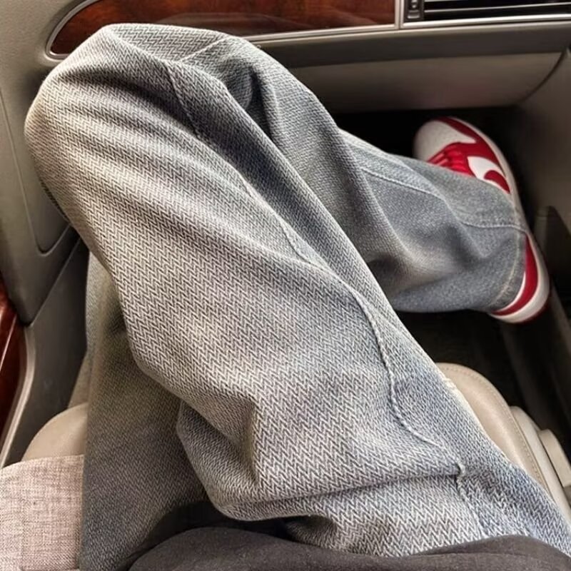 Jeans suaves estriados para hombres primavera y otoño cintura elástica estilo americano retro pantalones largos de piernas largas y largas