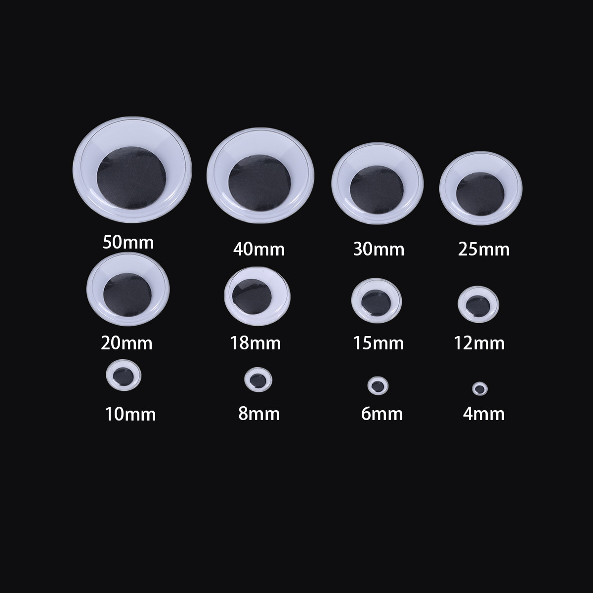 Multi-Specification Black and White Movable Eyeballs with Adhesive Backing, Eyeball Stickers, Handmade Doll Eyeball Stickers, DIY Materials
