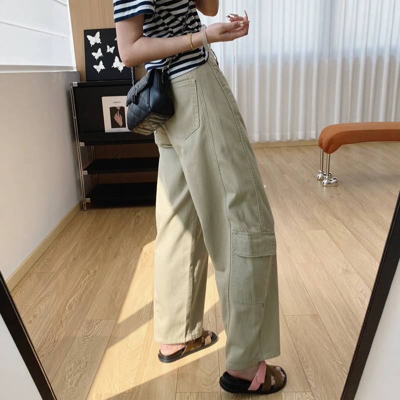 Three-Dimensional Workwear Tailoring! All-Cotton High-Waisted Slim-Fit Narrow-Cut Straight-Leg Workwear Jeans for Women, Summer Thin Style