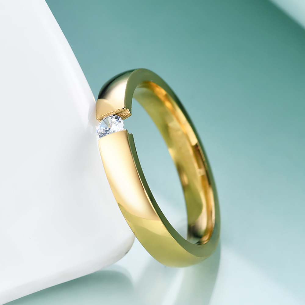 Women's Gender Inlay Design Simple Style Solid Color Titanium Steel Inlay Zircon Rings