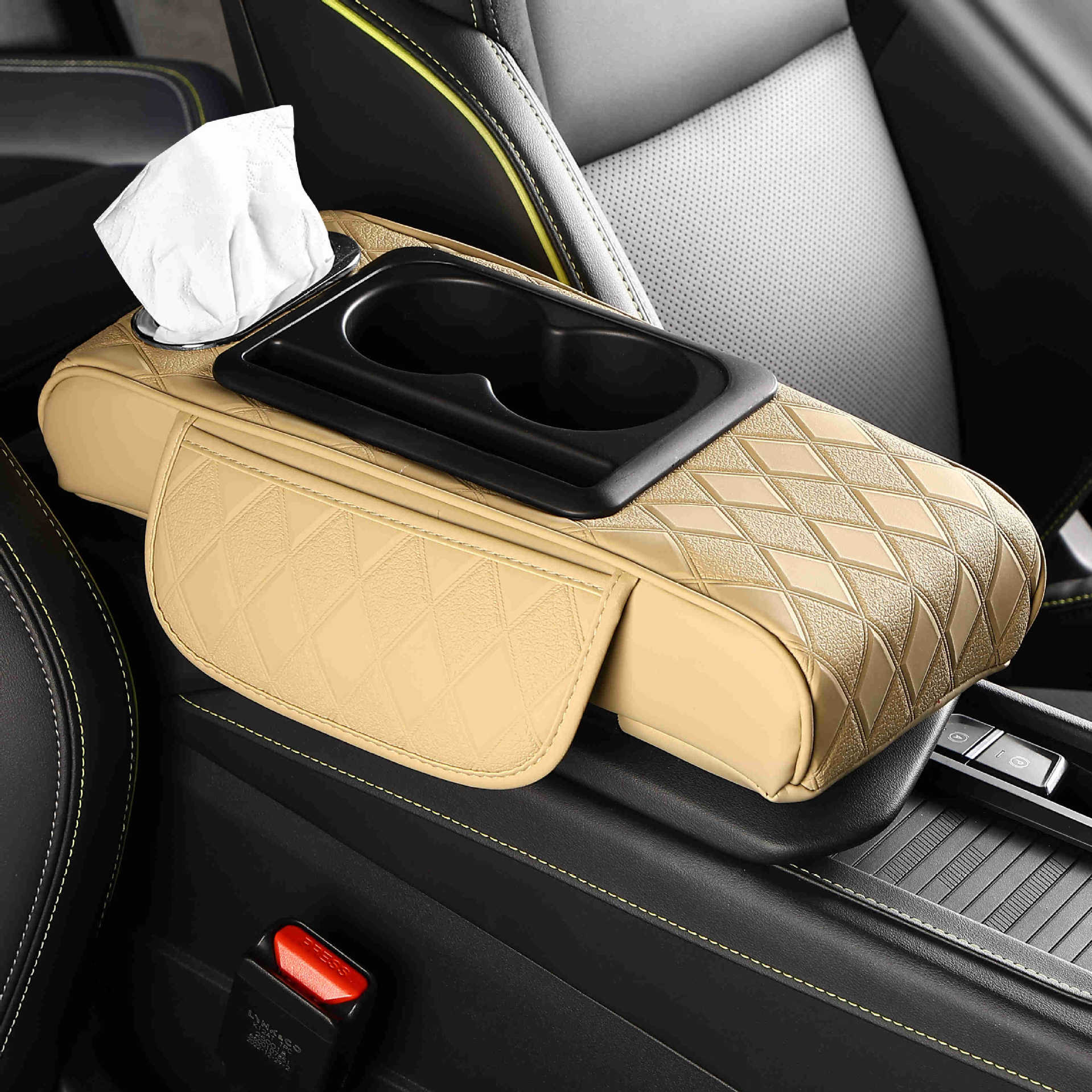 New central car armrest box pad multifunctional tissue box five-in-one increased pad elbow holder storage bag