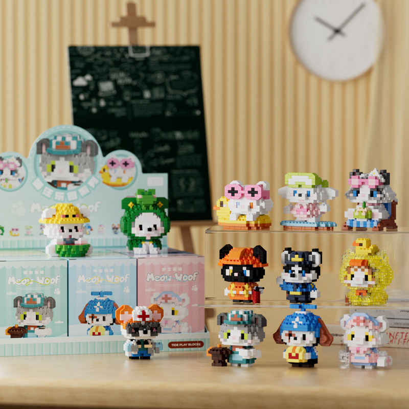 Compatible con LEGO gigante Panda flor azul lindo muñeca de dibujos animados montado bloques construcción juguete para niños puesto caja ciega al por mayor