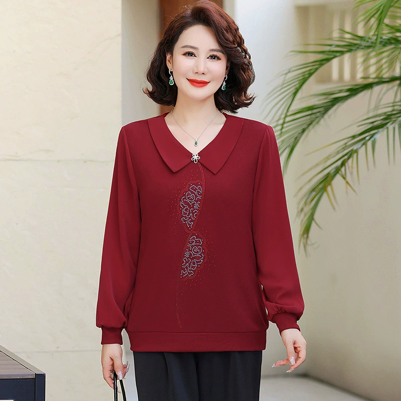 Новая мама с длинными рукавами и нижней рубашкой модная иностранная женская одежда среднего и пожилого возраста свободная темпераментная футболка топ