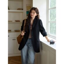 大码女装小众百搭黑色西装外套秋季新款休闲时尚韩版简约上衣外套