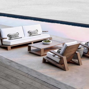 Outdoor Sofa Solid Wood Villa Outdoor Courtyard Garden Leisure Lounge Chair Designer Open-Air Balcony Antiseptic Wood Furniture