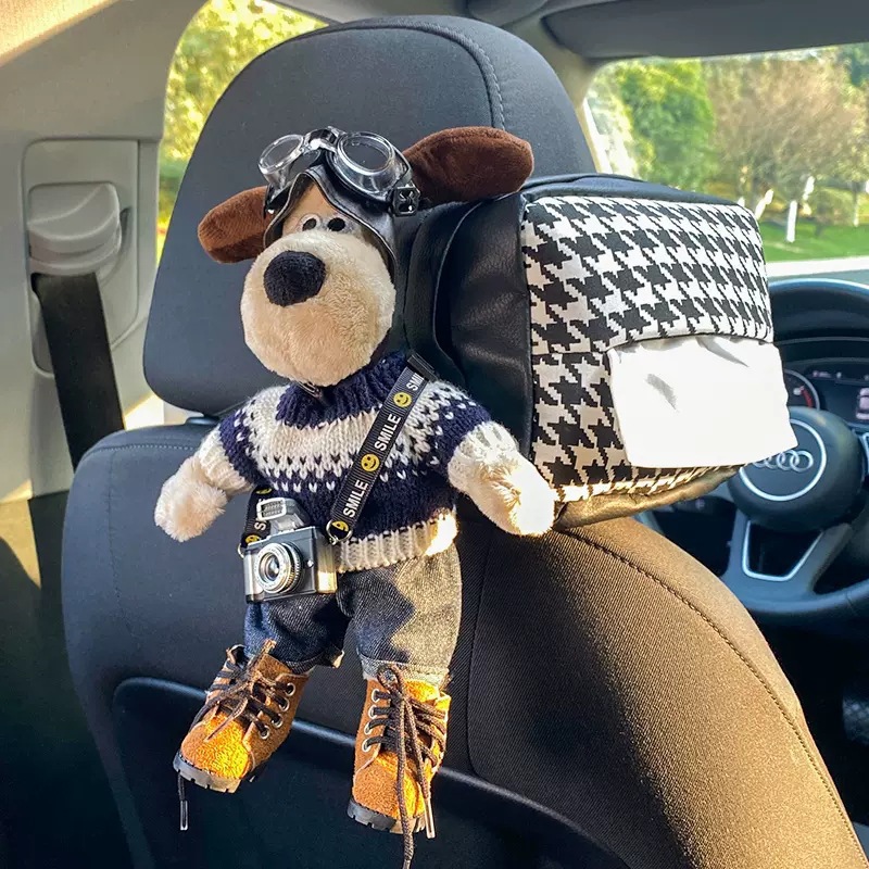 La caja de pañuelos para el coche del perro de la cabeza, decoración del coche de accesorios del coche lindo creativo, caja del apoyabrazos del coche, caja de dibujo, colgante