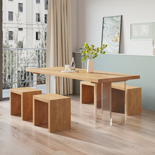 北欧实木亚克力餐桌悬浮简约现代办公桌艺术工作台长方形会议桌
