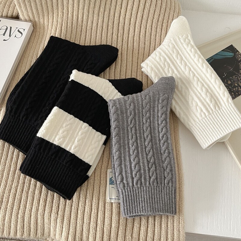 Socks Women's Winter Wool Socks Thickened Warm Striped Stacks Korean Style Gentle Plush Pattern Mid-tube Socks Socks Women's Winter Wool Socks Thickened Warm Striped Stacks Korean Style Gentle Plush Pattern Mid-tube Socks