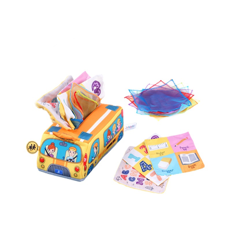 Caja de pañuelos Jolly Baby con música, bombeo con el dedo, entrenamiento sensorial para bebés de 3 meses, rompecabezas y juguetes educativos.