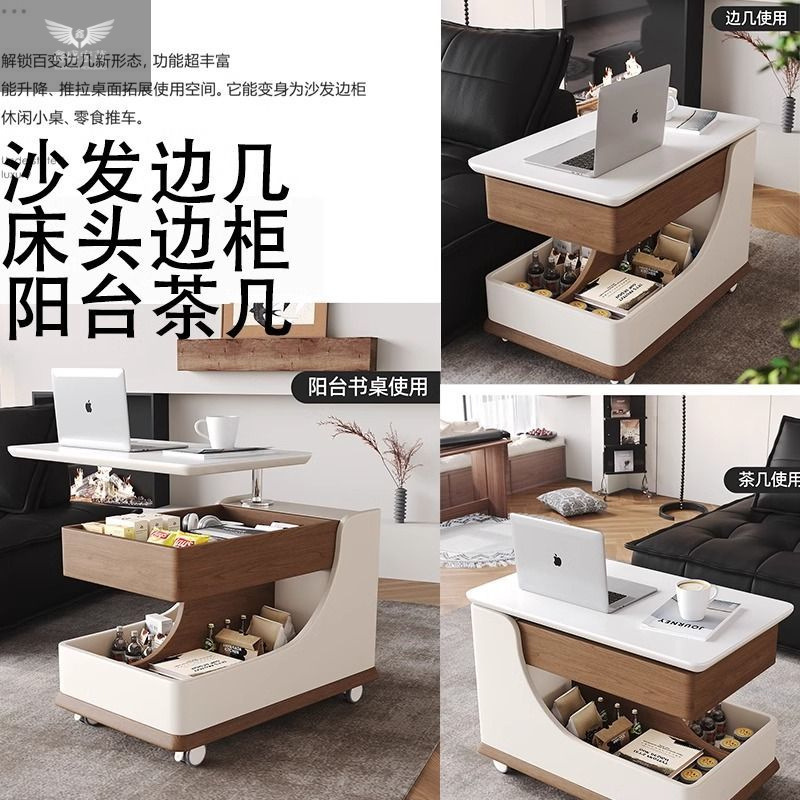 Salón de estar creativo pequeño hogar multifuncional carro lateral móvil mesa de té de madera maciza tabla de roca elevación estilo medieval