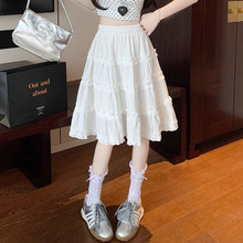白色蛋糕裙半身裙女夏新款小个子高腰显瘦a字防走光中裙大摆裙子