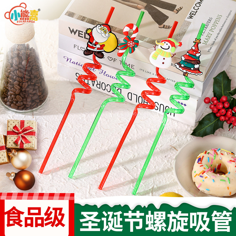 クロスボーダー PET クリスマスストロー形状ストローパーティークリエイティブストロー子供のクリスマス漫画スパイラルストロー|undefined
