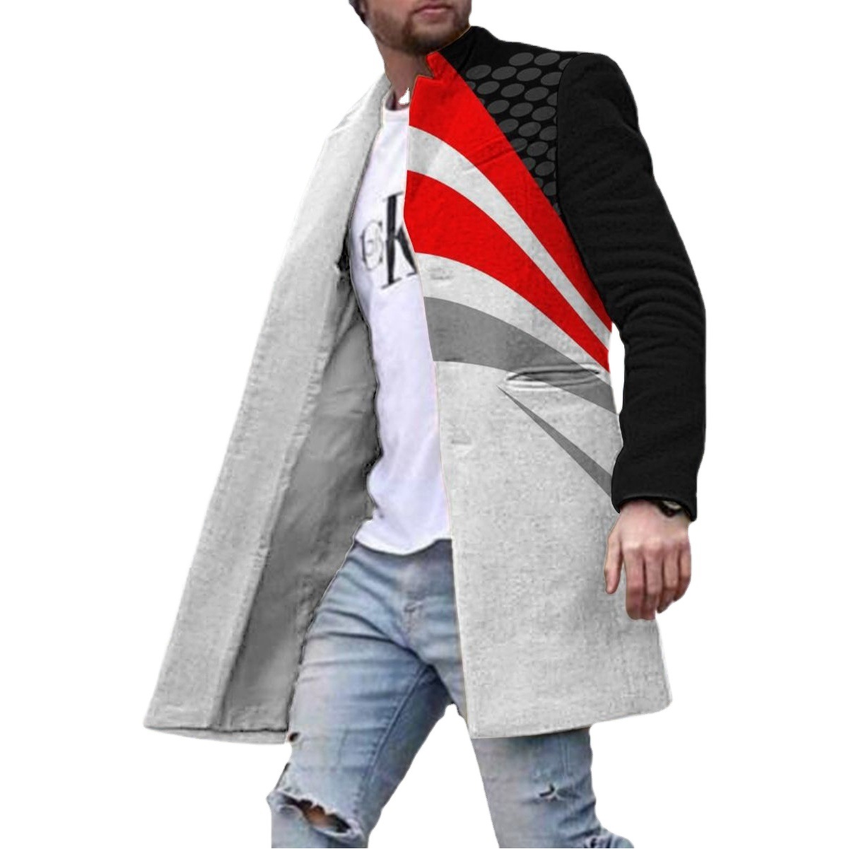 2024 europeo y americano de comercio exterior de otoño e invierno de los nuevos hombres de lana collar medio-longitud de la capa de bolsillo casual moda caliente