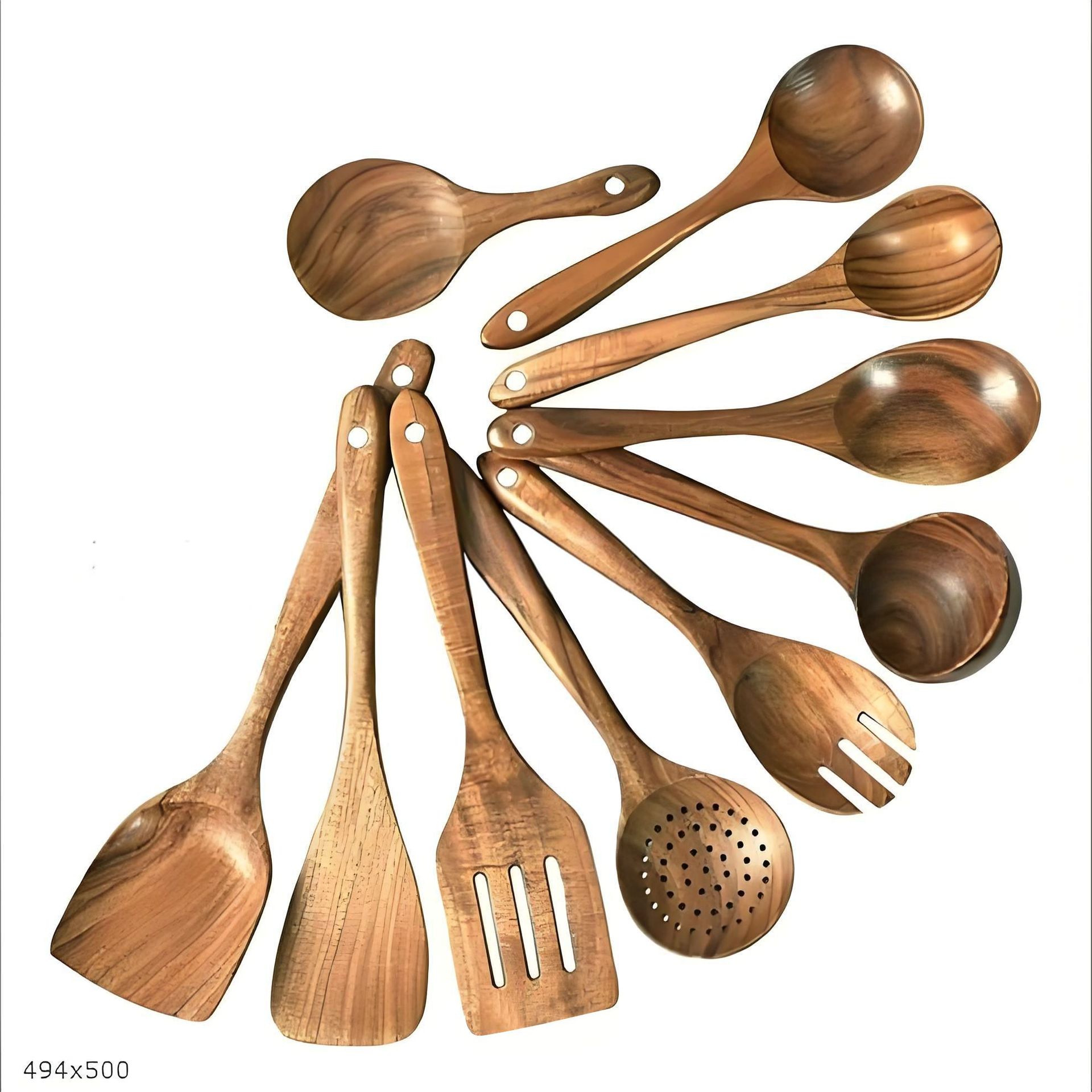 Set de madera de teca horquilla de madera sólida horquilla antiadherente horquilla de madera de acacia cocina utensilios de cocina de mango largo horquilla de verduras pala de cocina conjunto de varias piezas