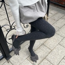 秋冬季韩系加绒波点连裤袜女直角袜不勒指头保暖棉质打底袜不掉档